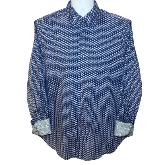 Robert Graham Mens L Classic Fit Shirt Blue Geometric Button Down Long Sleeve - Picture 2 of 10